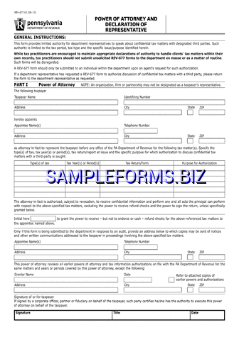 Pennsylvania Tax Power of Attorney Form pdf free